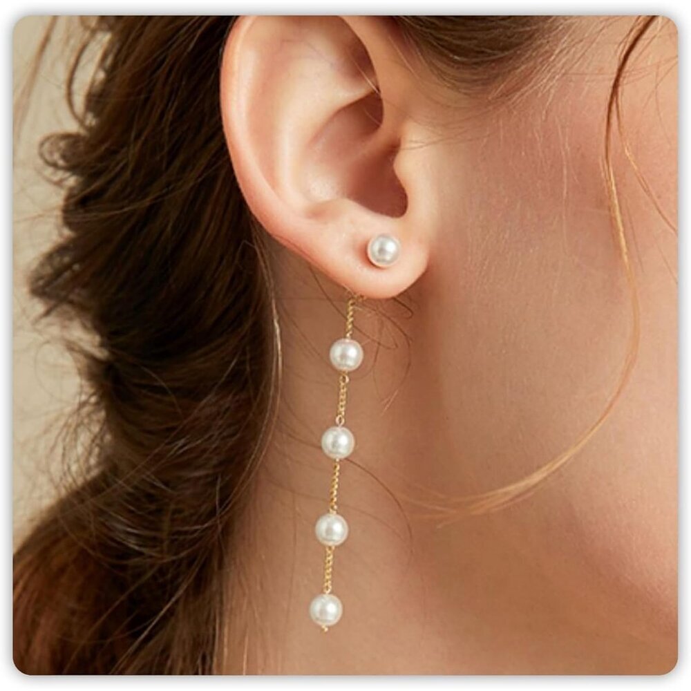 Women's Gold Pearl Drop Earrings for Grils Boho Silver Dangle Earring